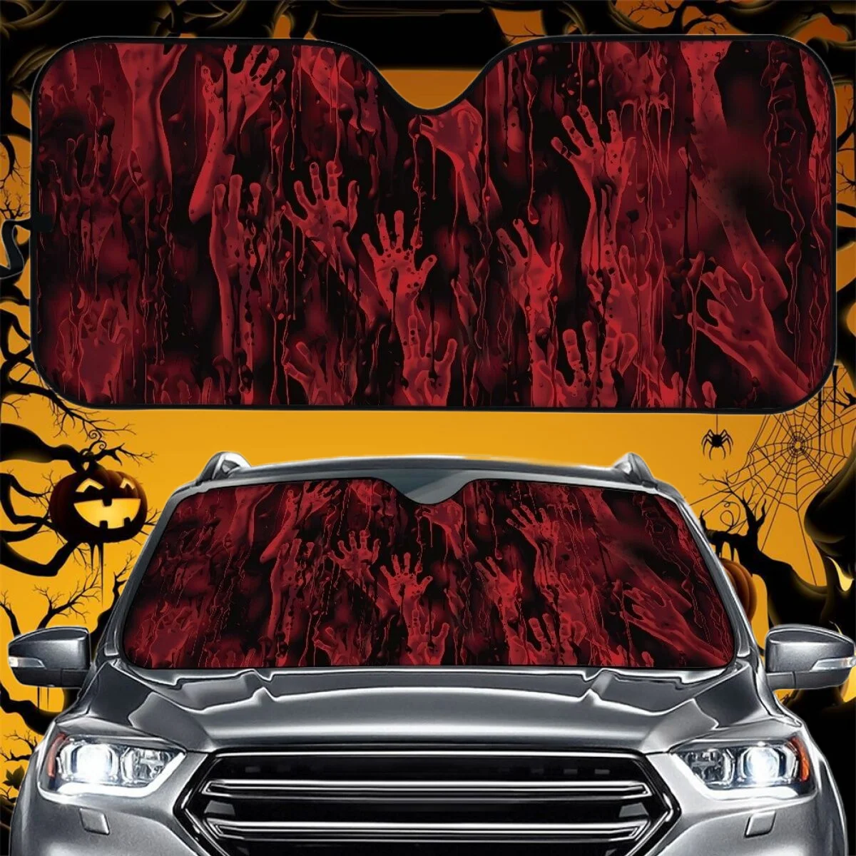 Horror Blood Handprint 3D Car Sun Visor for Women Men Halloween Car Decoration Easy Install Blood Auto Sunshade Accesorios Coche