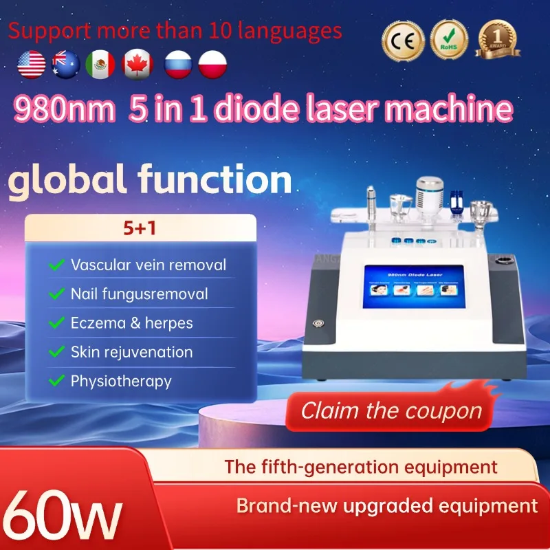 

5 in 1 30W Physiotherapy Laser Machine 980NM Diode Laser for Spider Veins & Vascular Removal