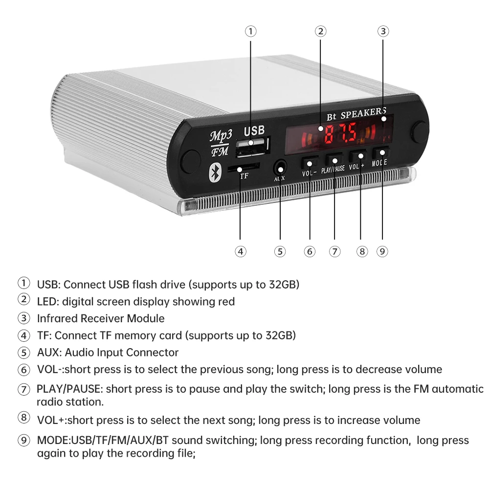 وحدة لوحة فك تشفير MP3 بلوتوث 12 فولت USB TF FM وحدة راديو مشغل MP3 لاسلكي مع وظيفة تسجيل طقم سيارة