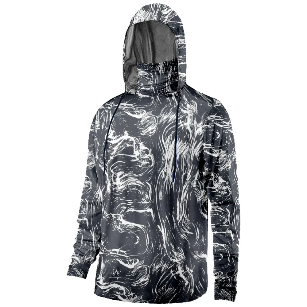 Men Fishing Clothes Stripe Ripple Graphics Printed Sun Protection Mask Hoodies Outdoor Sports Breathable Sport Hoody