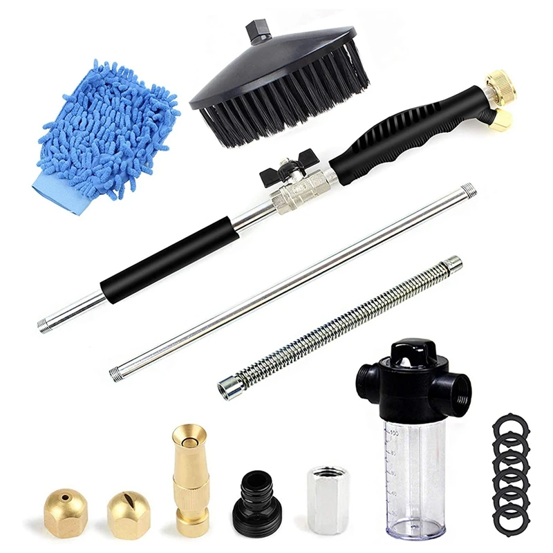 

HOT-Extendable Hydro Jet Hose Pressure Washer Wand For Garden Hose, Jet Car Washer With Soap Dispenser And Car Wash Brush