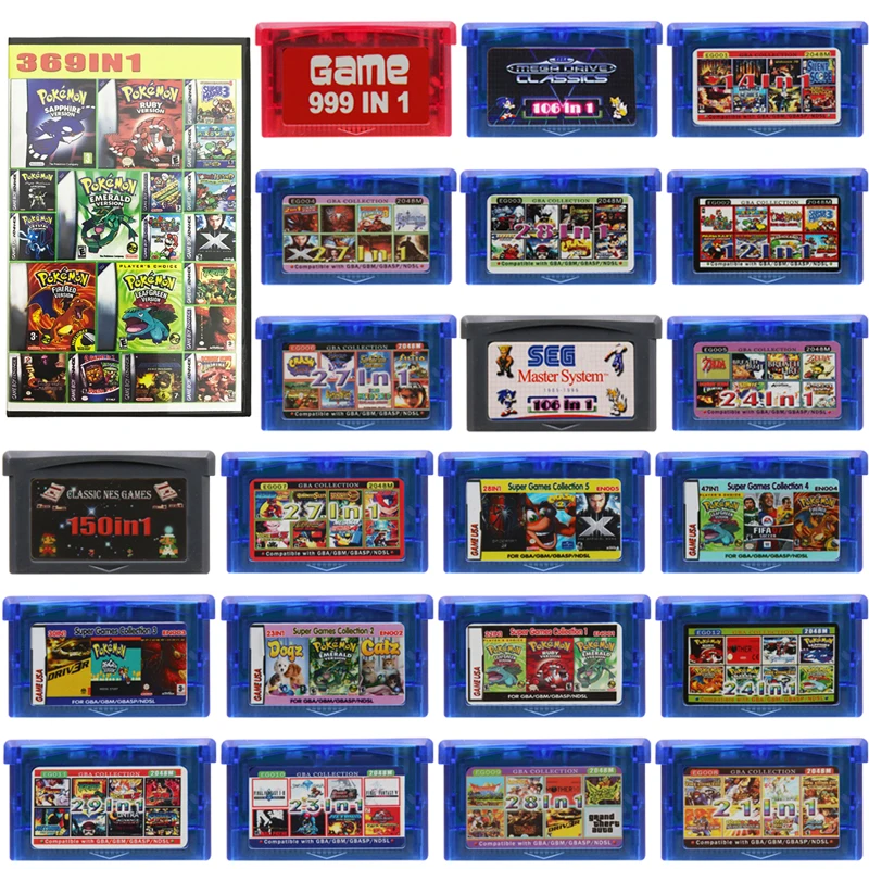 Cartouche de jeu GBA 32 bits, carte de console de jeu vidéo 369 150 106 en 1, série EG EN