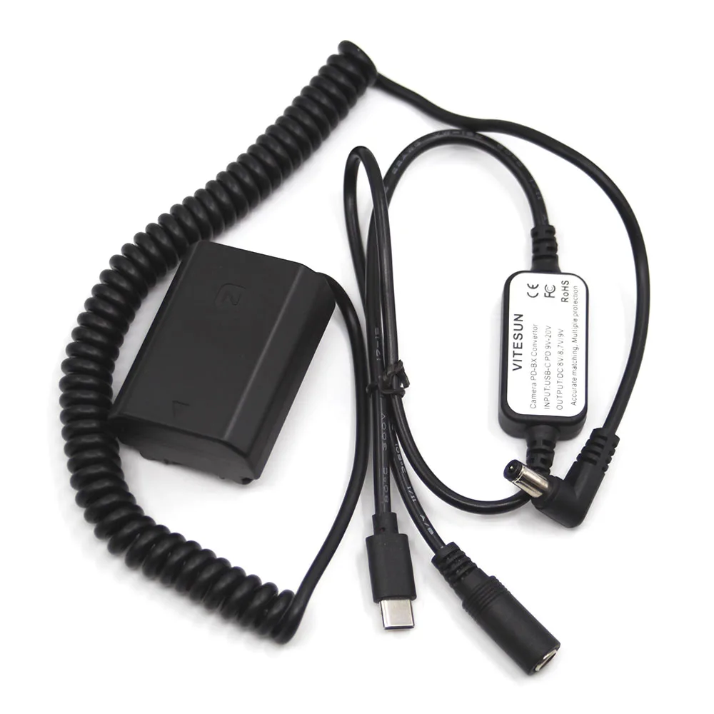 PD USB Type C Power Cable NP-FZ100 Dummy Battery Spring Cable for Sony A7R IV A7M3 A9 II A9M2 ILME-FX3 ILCE-7M3K ILCE-7C Camera