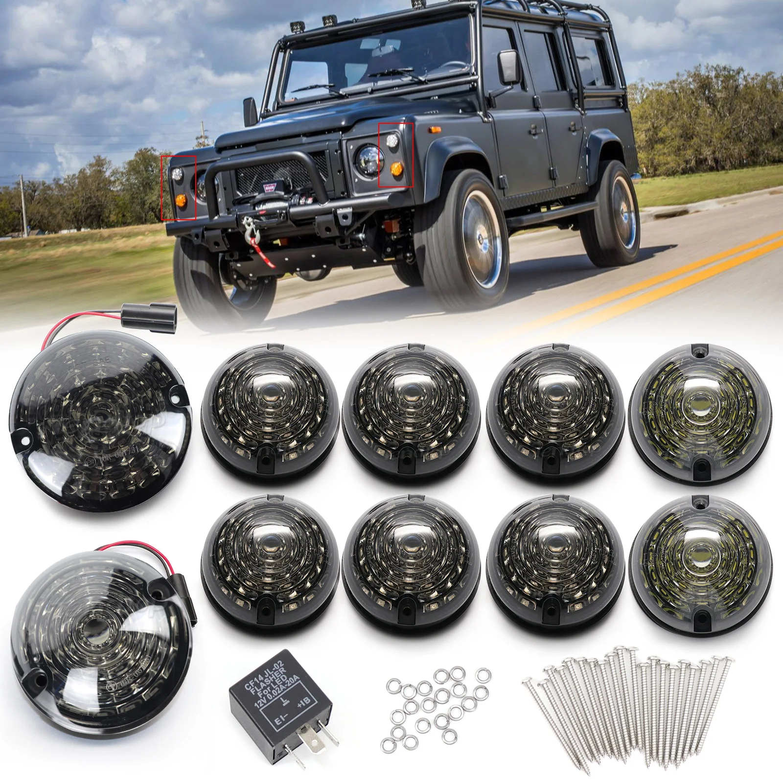 Complete LED Lamp Upgrade Kit Smoke For Land Rover Defender 1990-2016 Rear Fog Lamp Reversing Park Light Turn Signal Indicator
