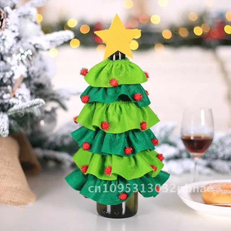 

Christmas Table Decoration Christmas Tree Shape Wine Champagne Wine Bottle Set Mini Christmas Tree Dress Wine Bottle Set