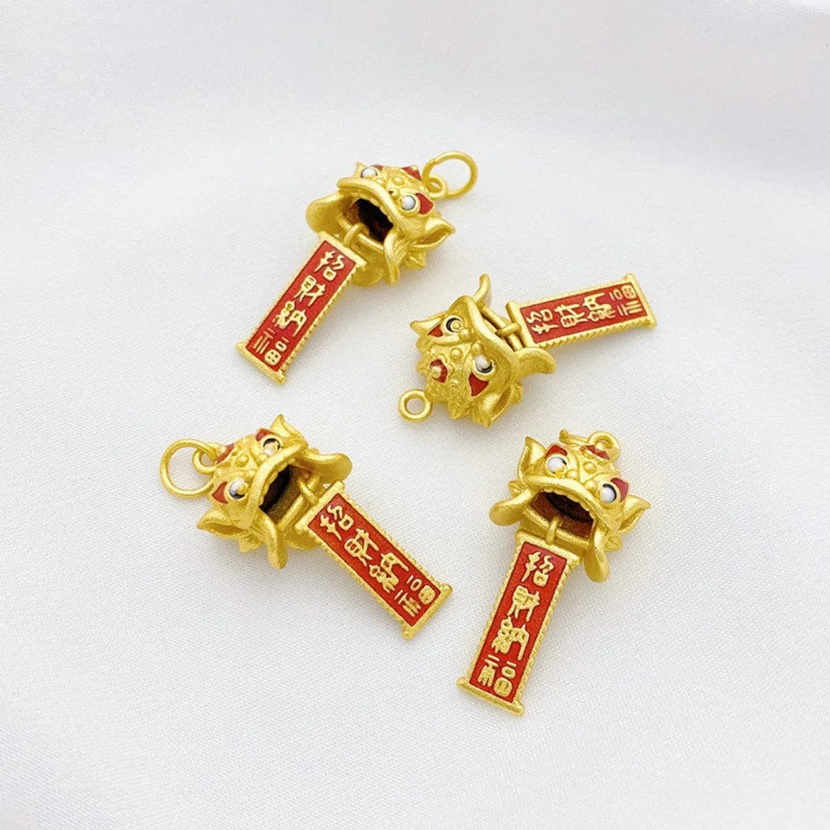 Imitation Gold Lucky Nafu Lion Dance Charm Pendant DIY Findings for Dragon Boat Festival Braided Rope Necklace Jewelry Making