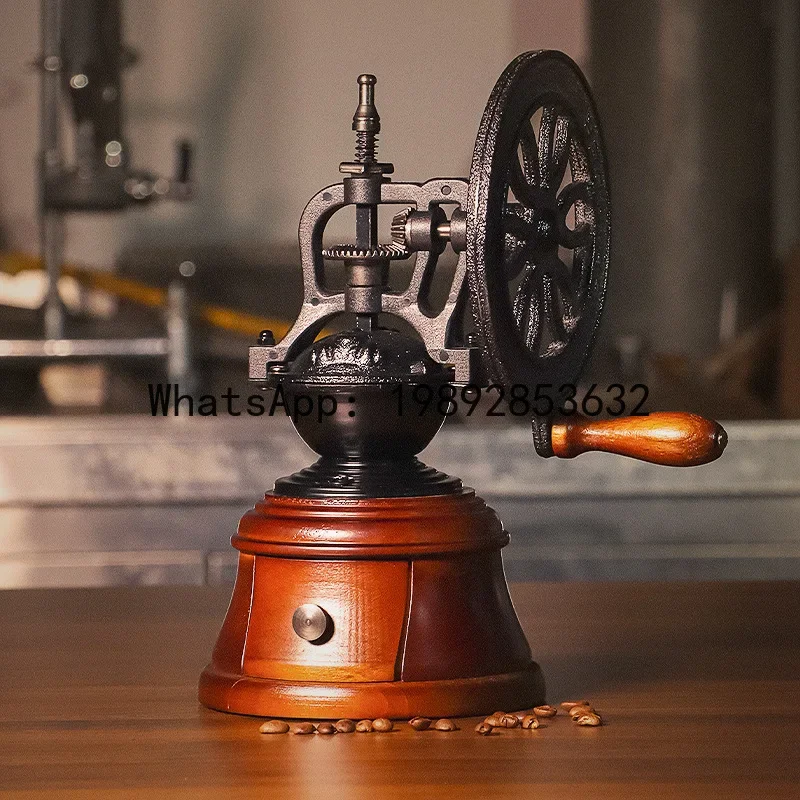 

A5.14 Wooden hand-crank coffee grinder - vintage style manual coffee mill for home use - grinds whole beans into coffee powder
