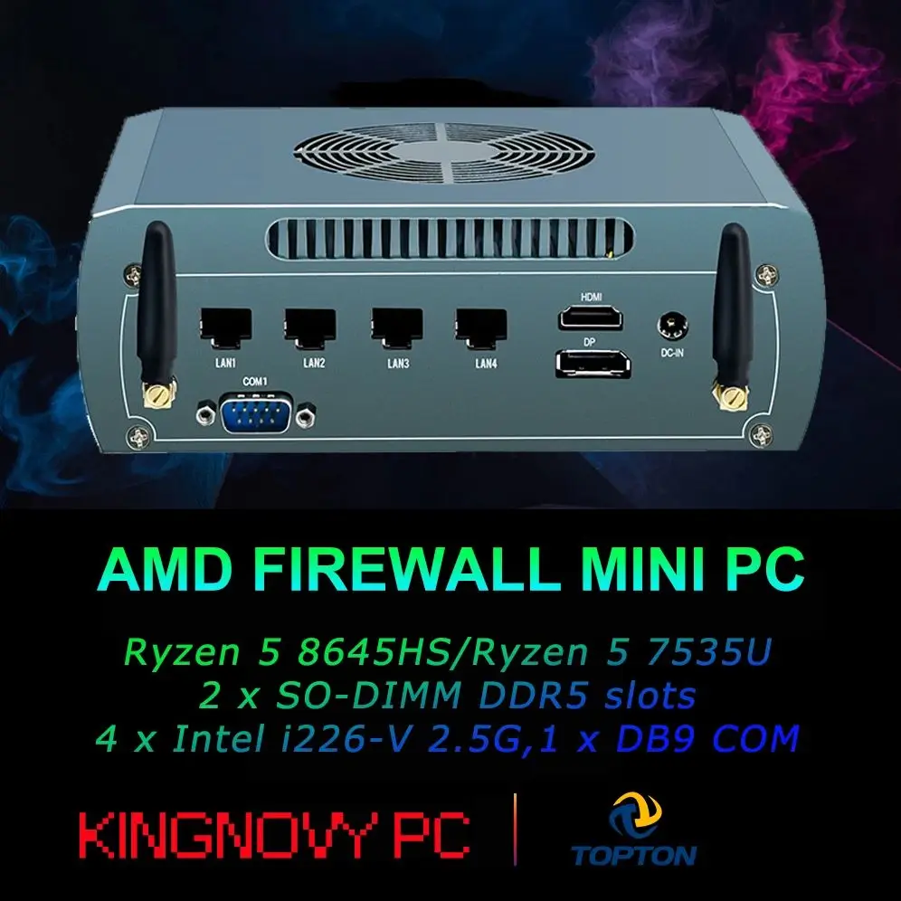 

Build-in Fan Firewall Mini PC AMD Ryzen 5 8645HS 7535U 4*Intel 2.5G LAN 2*DDR5 2*NVMe NAS Computer Proxmox Machine Vision