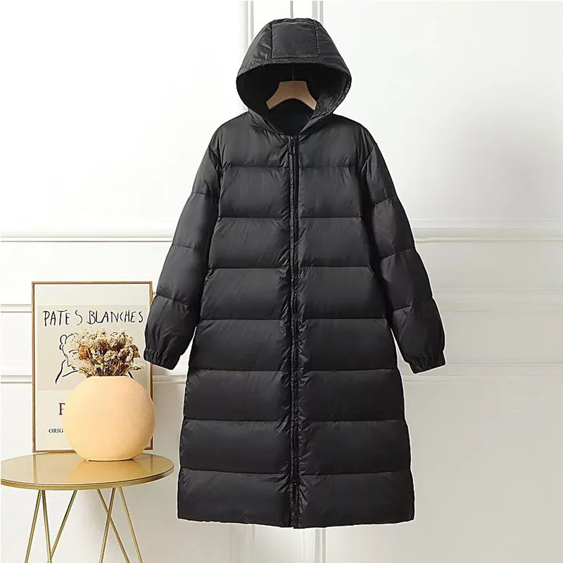 SEDUTMO Lange Eend Donsjacks Vrouwen Ultra Lichte Kapmantel Winter Casual Zwart Warme Herfst Parka ED2128