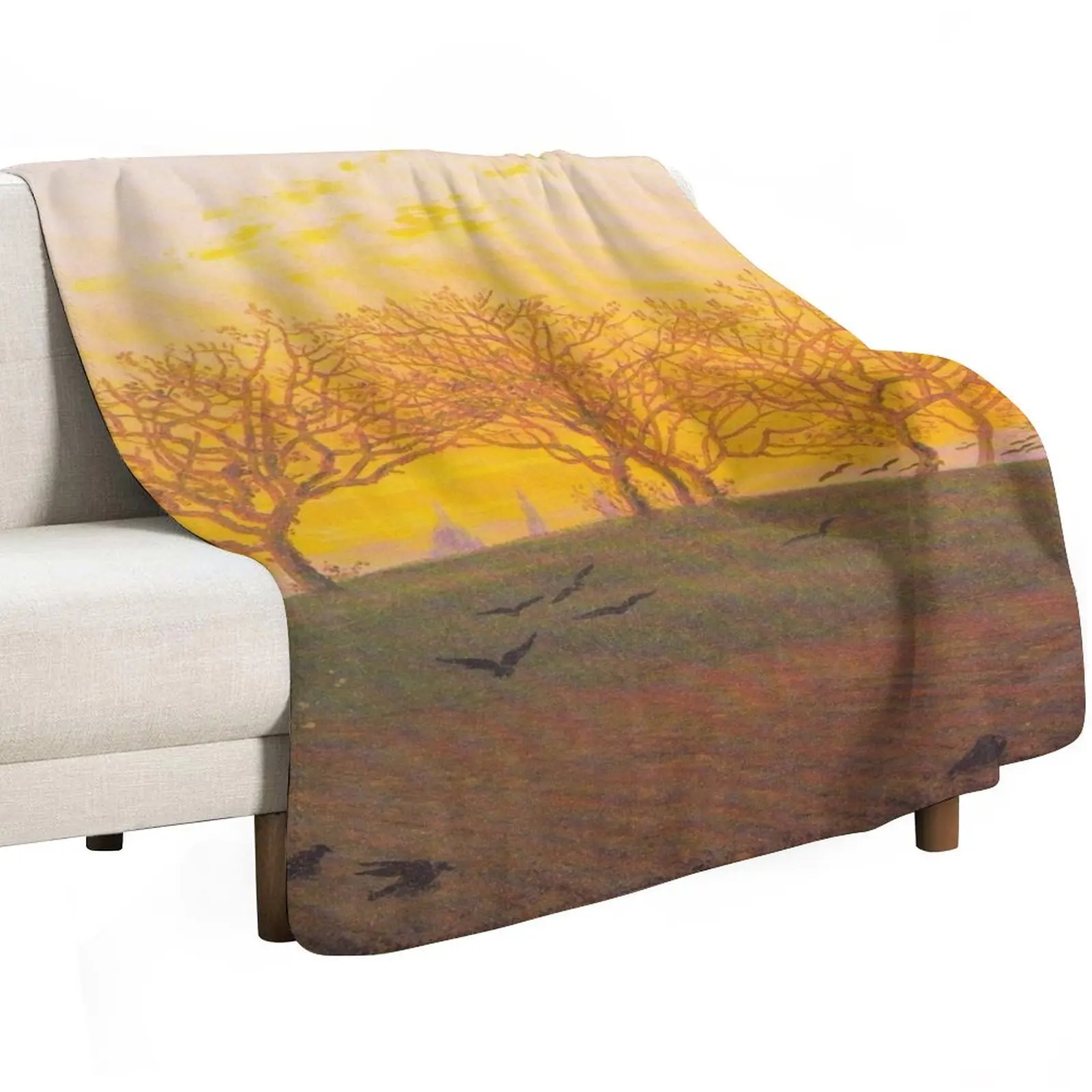 HD CASPAR DAVID FRIEDRICH - Sunset Hill Throw Blanket Beautifuls Shaggy Comforter Flannels Decoratives Multi-Purpose Blankets