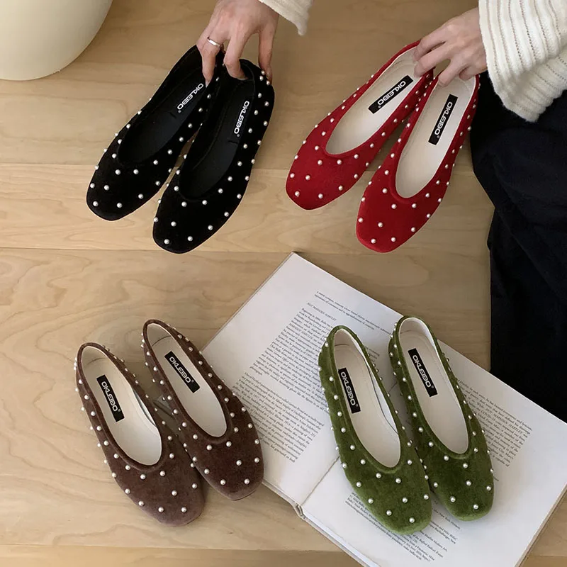 

2026 New Fashion String Bead Women Flats With Shoes Round Toe Female Mary Janes Shallow Footwear Shallow Ladies Ballet Flats Sho