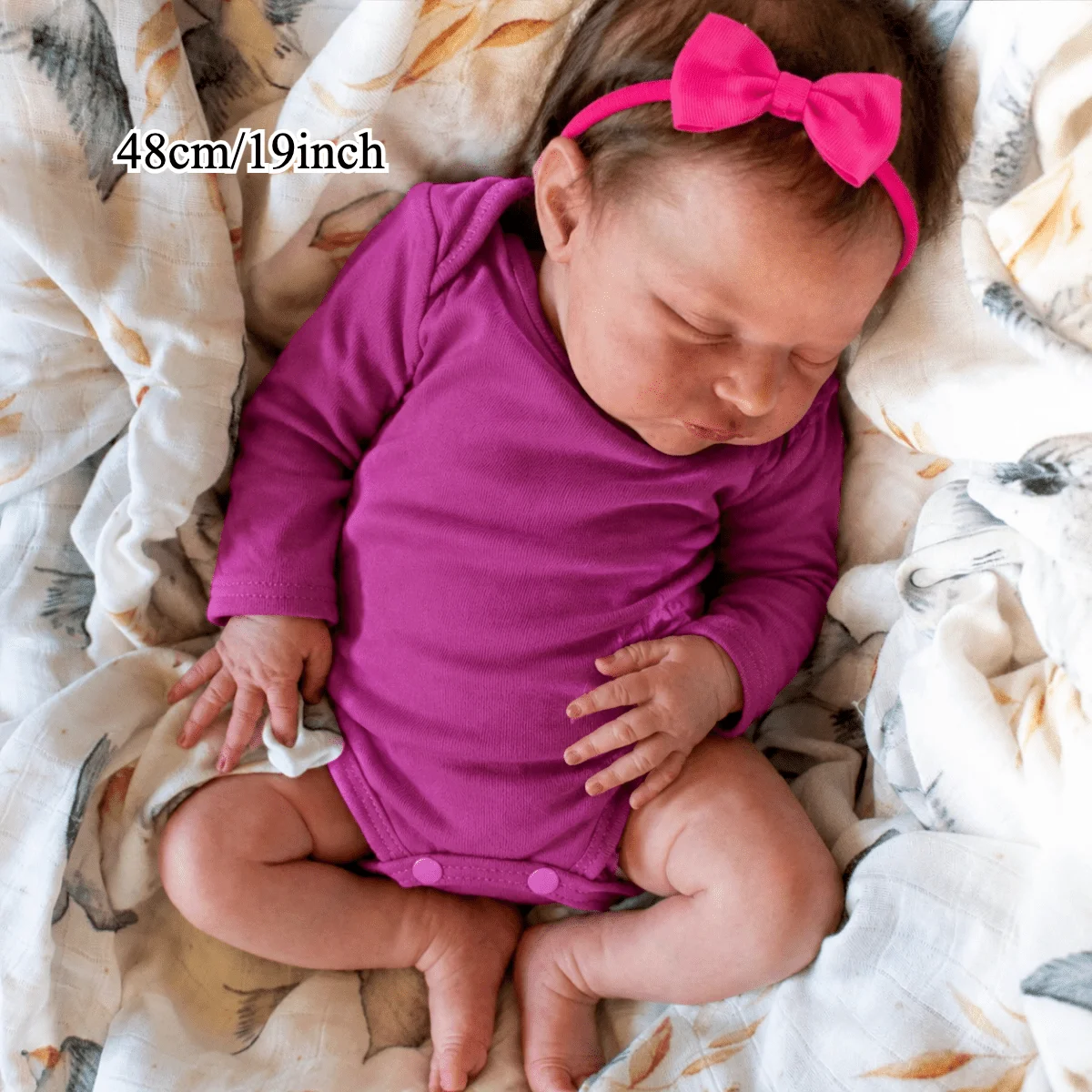 BZDOLL 48cm 19Inch Full Vinyl Body Sleeping Reborn Baby Doll Hand-Rooted Hair Closed Eyes True Little Girls Indoor Role Play Toy