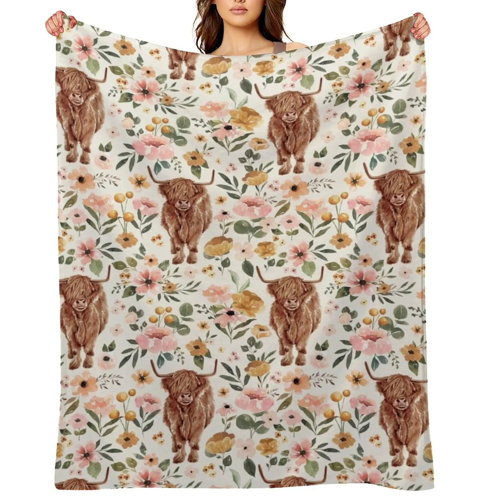 

Highland Cow Boho Floral Throw Blanket Sofa Quilt Luxury Brand Nap For Sofa Thin Blankets