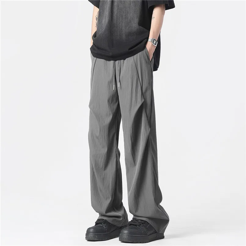 

Unisex Summer Man Casual Long Pants Black Gray Dyeing Loose Hip Hop Breathable Quick-Drying Casual Pants For Men Overalls