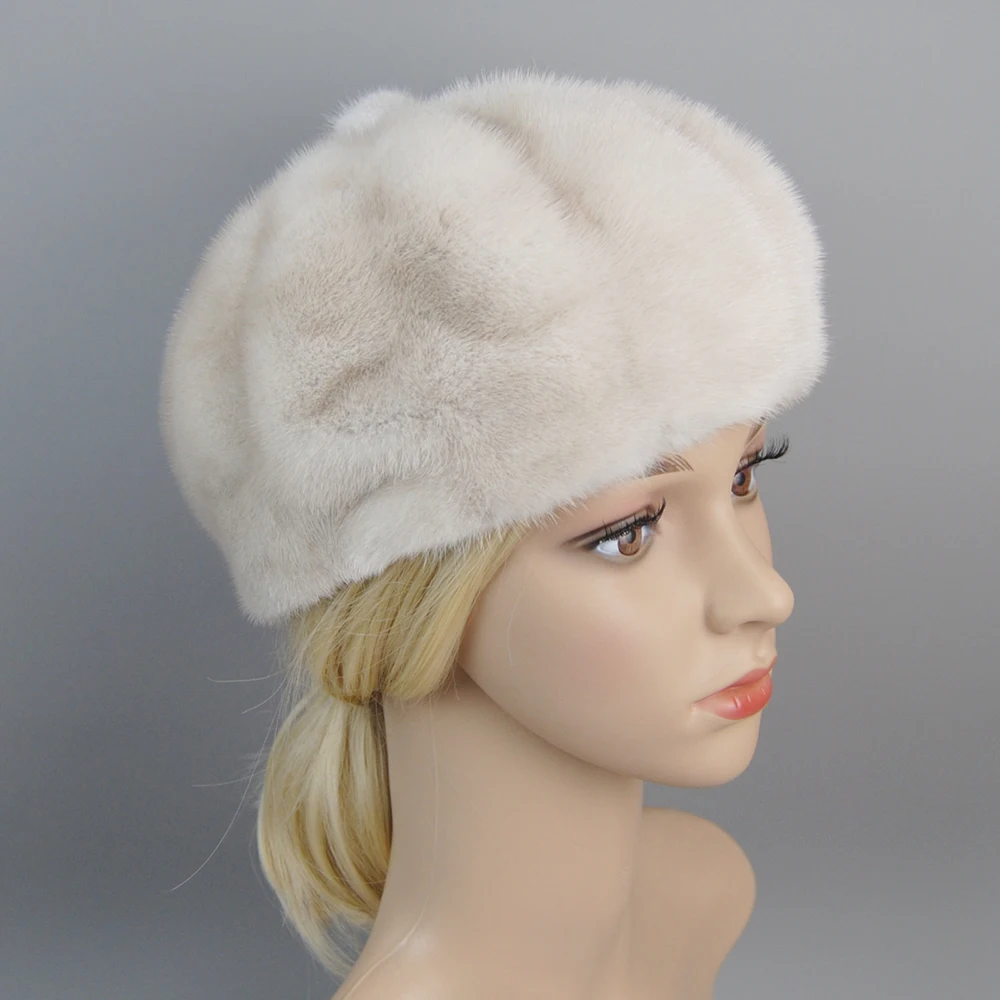 Hot Sale Fashion Winter Outdoor Real Mink Fur Beanies Caps Women Luxurious Full Pelt Genuine Mink Fur Cap Female Warm Fur Hats