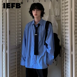 IEFB New Korean Style Men's Shirts Lapel Single Breasted Solid Color Trendy Autumn Casual Male Tops Long Sleeve Menswear 9C7618