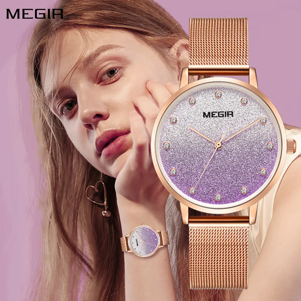 MEGIR Luxury Watch for Women Fashion Steel Mesh Belt Watches Ladies Elegant Bracelet Waterproof Quartz Wristwatch Montre Femme