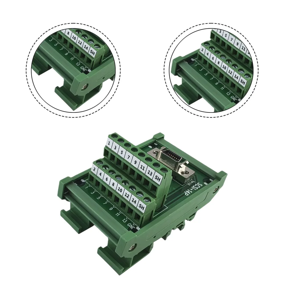 SCSI 14P CN F Green Terminal Block CN Slot Type For for PLC Control Applications DIN Rail Mountable 53mm x 87mm x 52mm