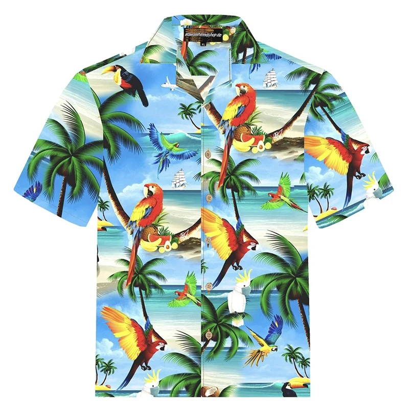 

Summer Fashion Mens Hawaiian Shirts Short Sleeve Button Tropical Coconut Tree Printed Casual Beach Aloha Shirt Unisex Blouse