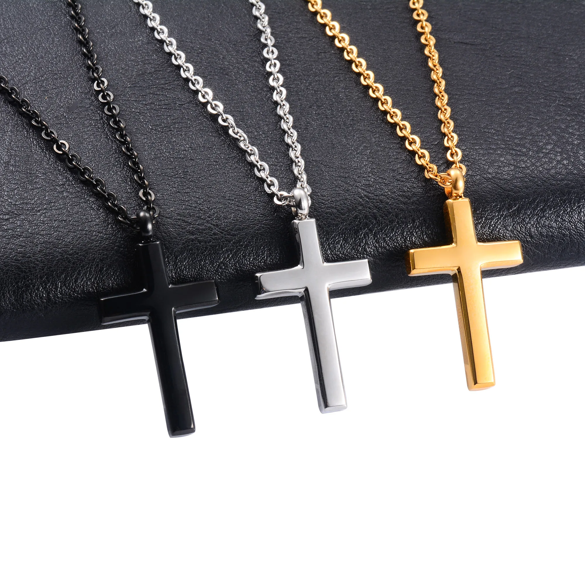 Christian Stainless Steel Cross Pendant Necklace for Women Men Charms for Chain Choker Minimalist Prayer Jewelry Accessories