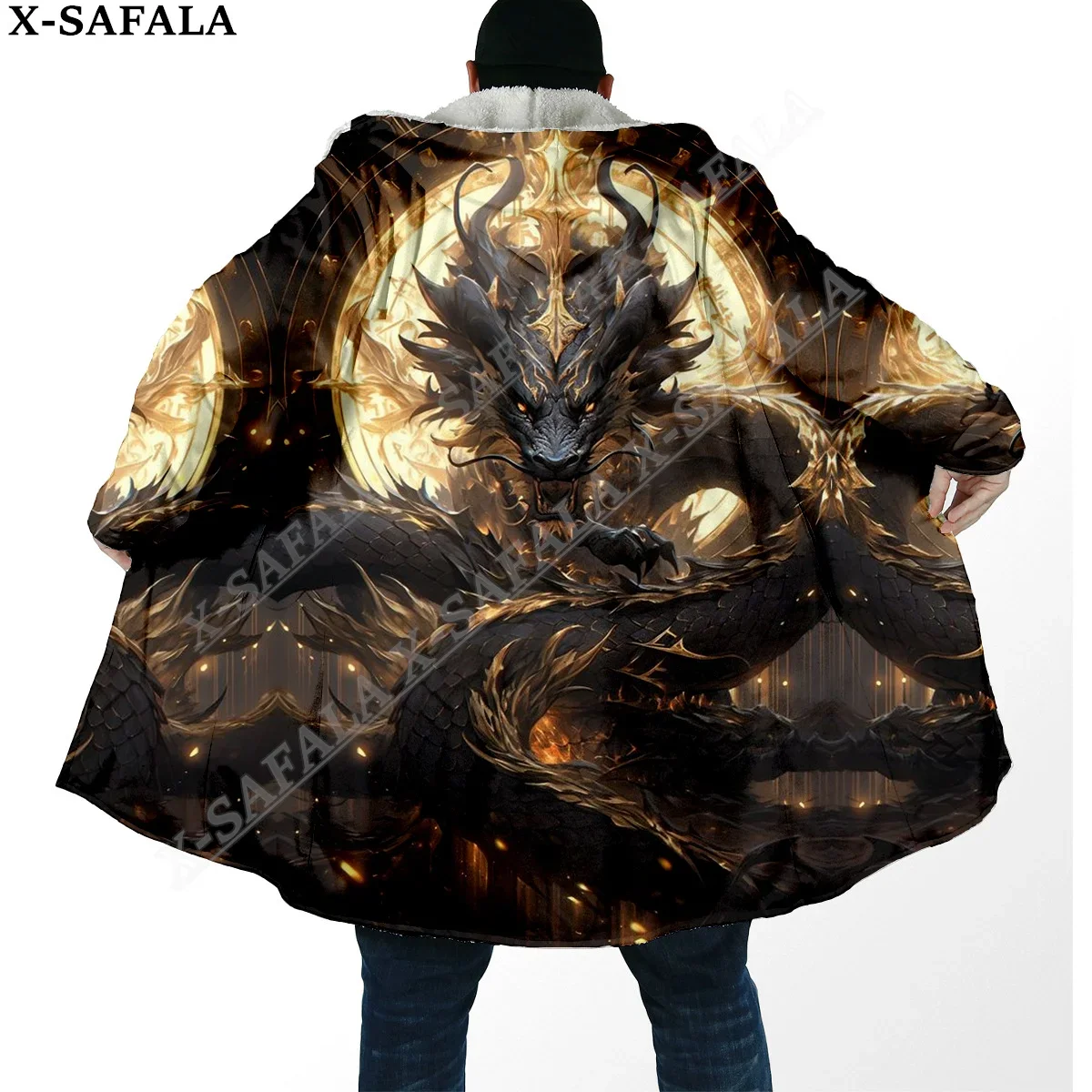 

Mysterious Myth Dragon Art Moon 3D Print Dream Cloak Thick Warm Hooded Men Overcoat Coat Windproof Fleece Cape Robe Blanket-7