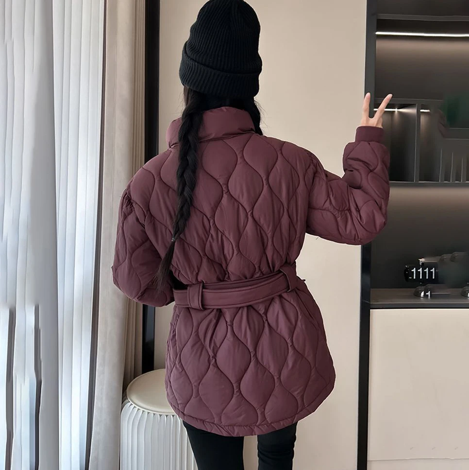 Diamond Plume Down Cotton-Padded Jacket Women Overcoat 2026 Winter New Thick Warm Parka Feeling Belt Waist Chic Cotton Coat Coat