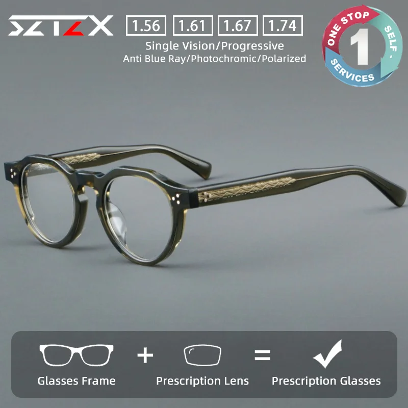 SZTZX Fashion Comfortable Prescription Glasses Anti Blue Light Luxury Durable Acetate Myopia Eyewear Progressive Reading Glasses