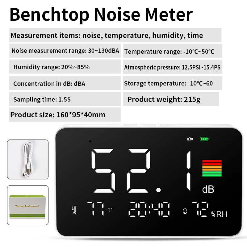 Digital Sound Level Meter with Large LCD Screen Desktop Noise Meter Sonometro Sound Meter Decibelimetro 30-130dB Decibel Meter