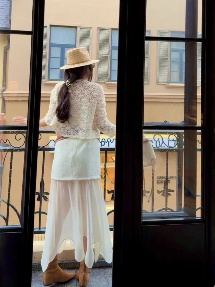 

New Dadada Loose Women's Knitted Jaet White Open Cardigan Casual Sle Polyester Fiber Long Sve round Ne Zipper Closure