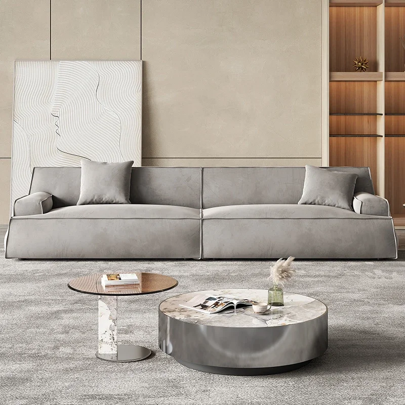 

Italian minimalist frosted cloth sofa, light luxury high-end villa large flat living room designer inline sofa