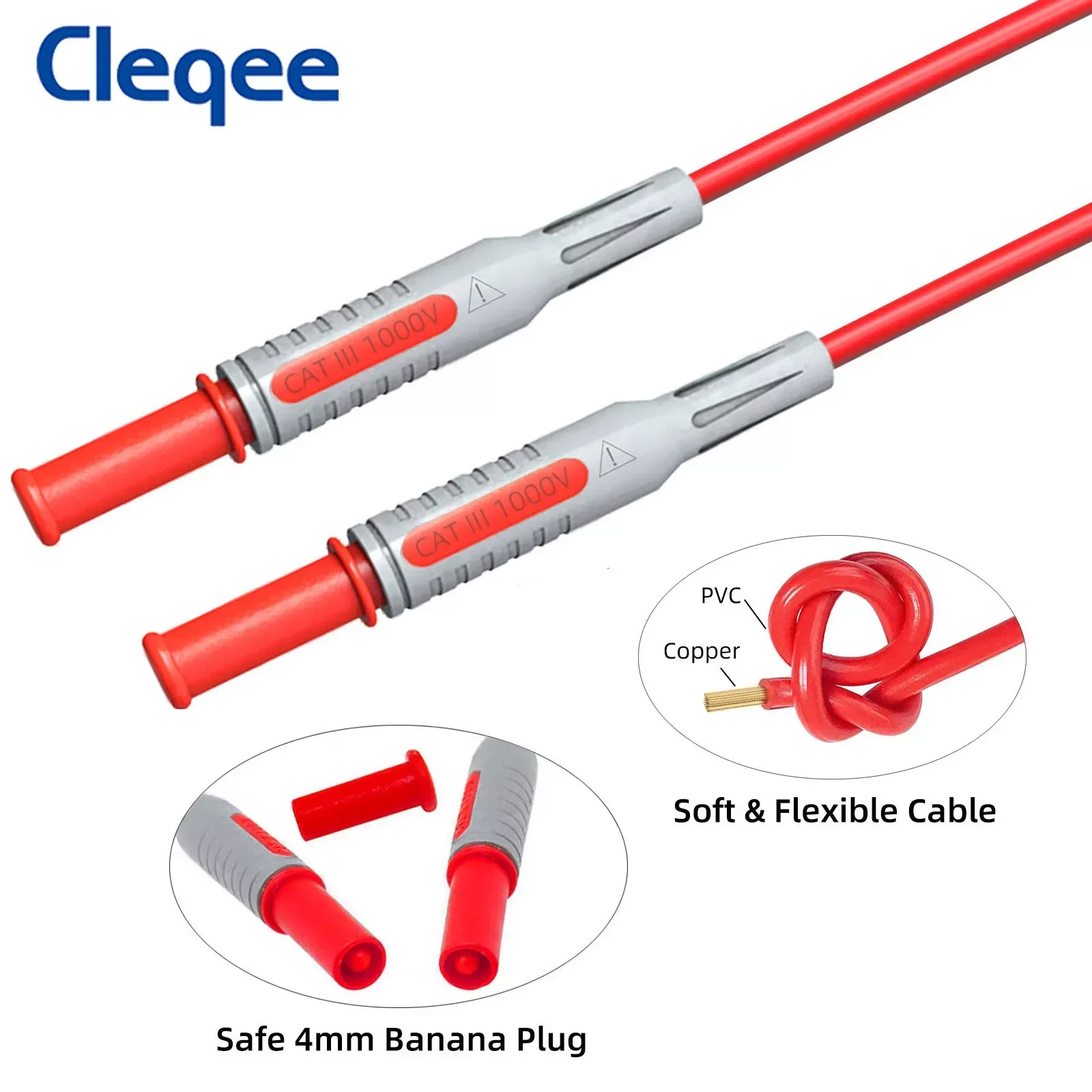 Cleqee P1600A 18 Uds 4mm Kit de cables de prueba con conector Banana con sondas de prueba pinzas de cocodrilo herramientas automotrices para multímetro Universal