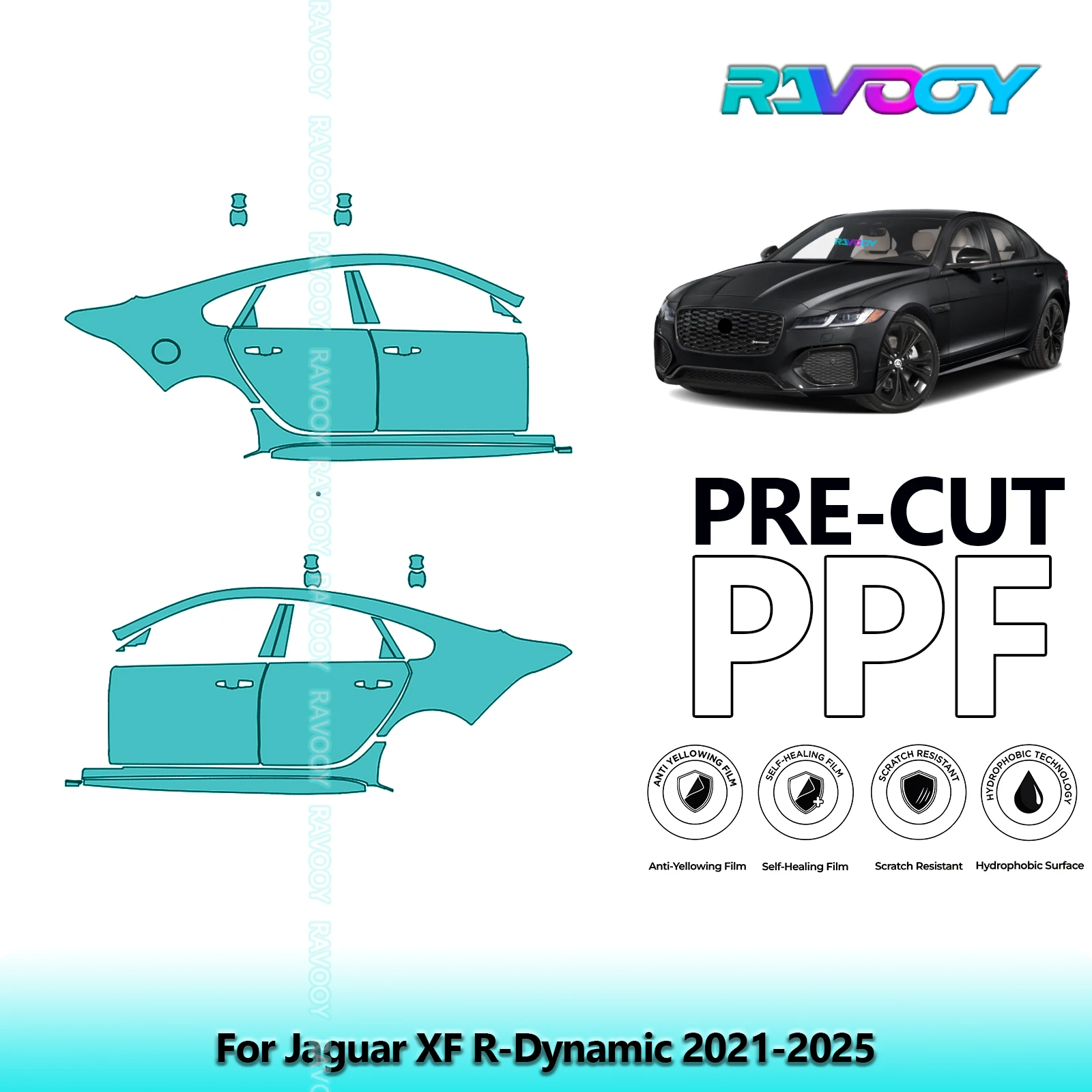 

For Jaguar XF R-Dynamic 2021-2025 8.5mil Clear Matte Pre-Cut PPF Door & A/B Pillar Kit TPU Paint Protection Film Set