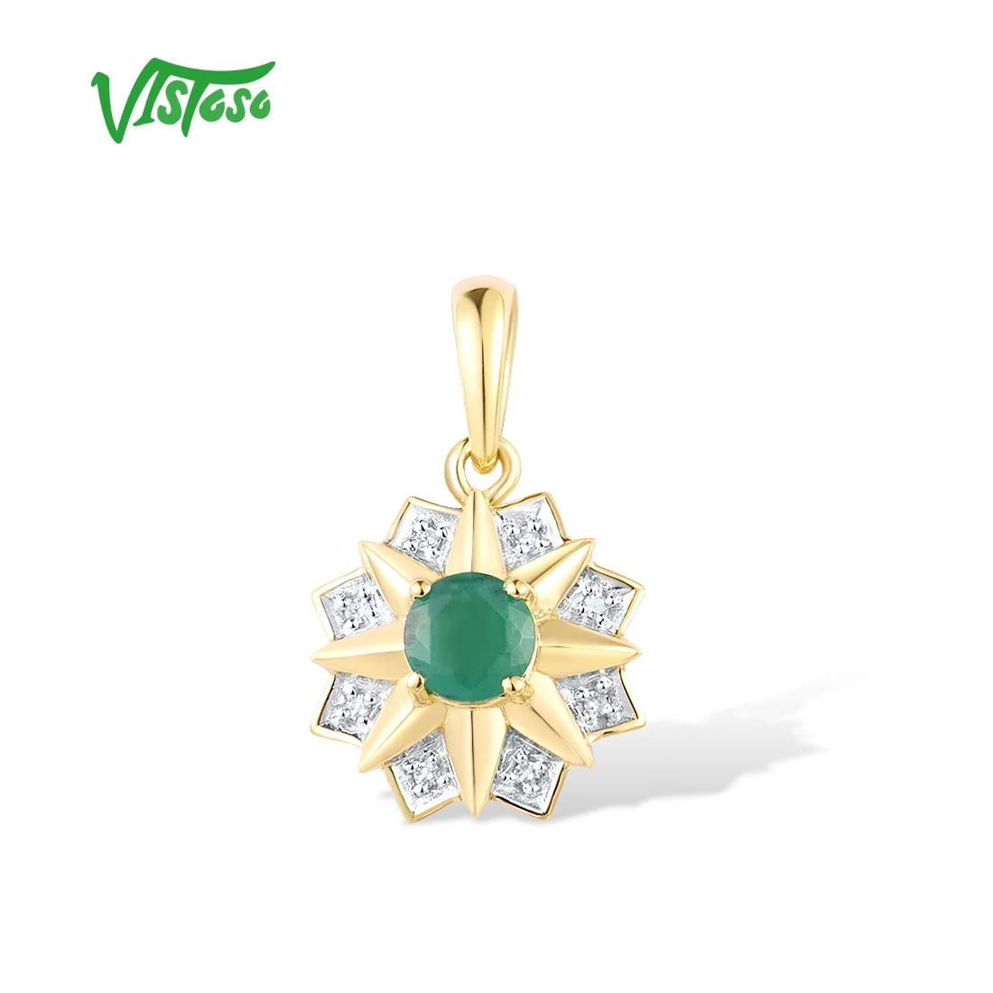 

VISTOSO Gold Pendants For Women Authentic 14K 585 Yellow Gold Sparkling Emerald Diamond Star Pendant Elegant Gifts Fine Jewelry