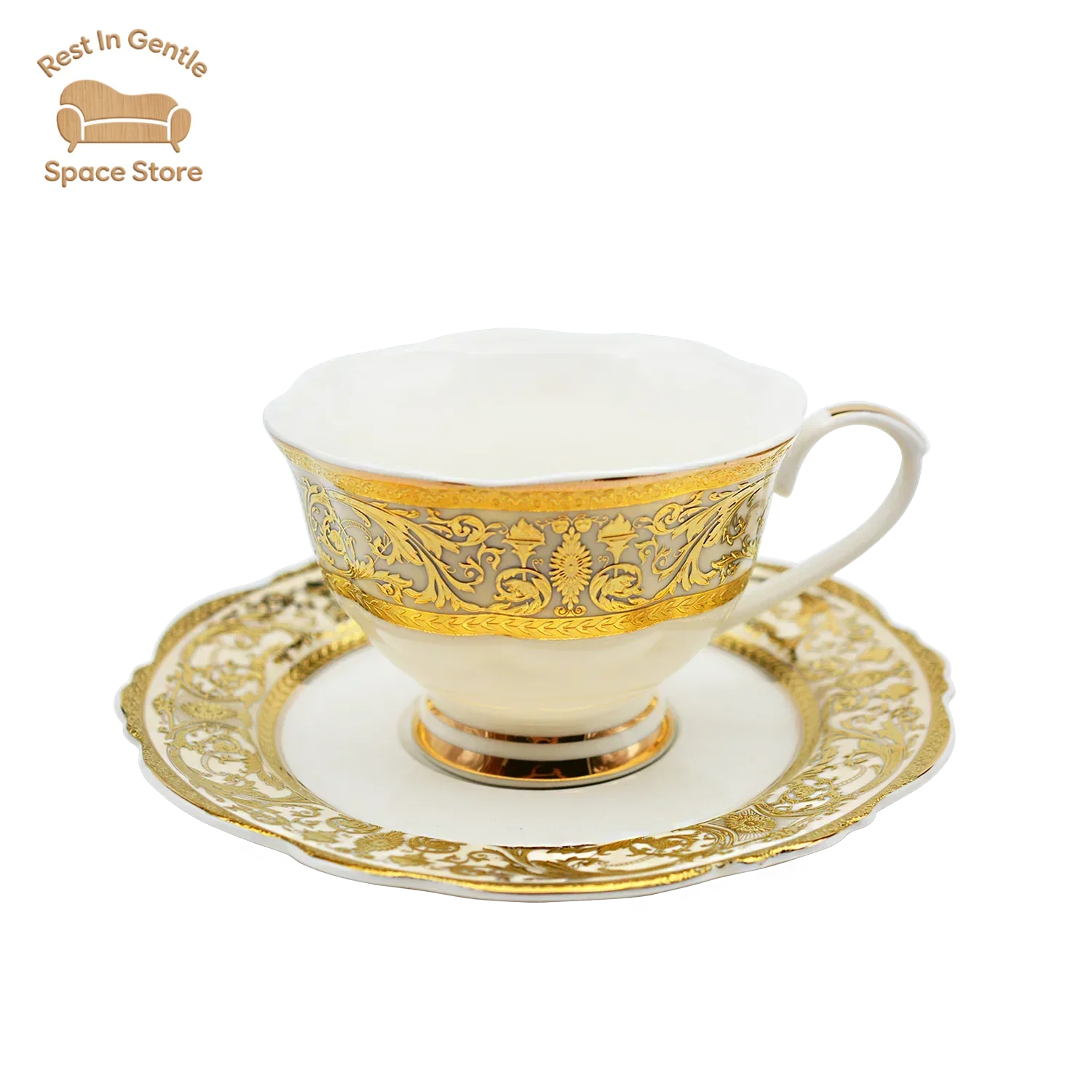12pcs Embossed gold bone china90cc coffee cup set