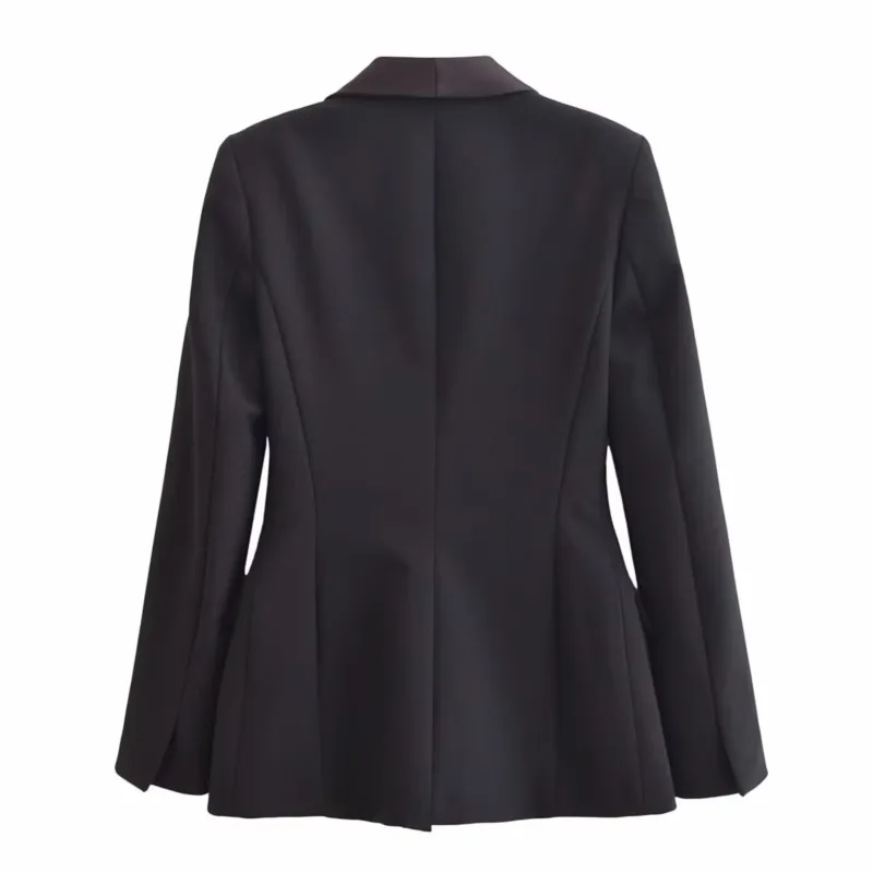 TRAF Formal Blazer Women Autumn Casual Silk Texture Single Button Pocket Decoration Coat Female Chic Outwear Female Blazer