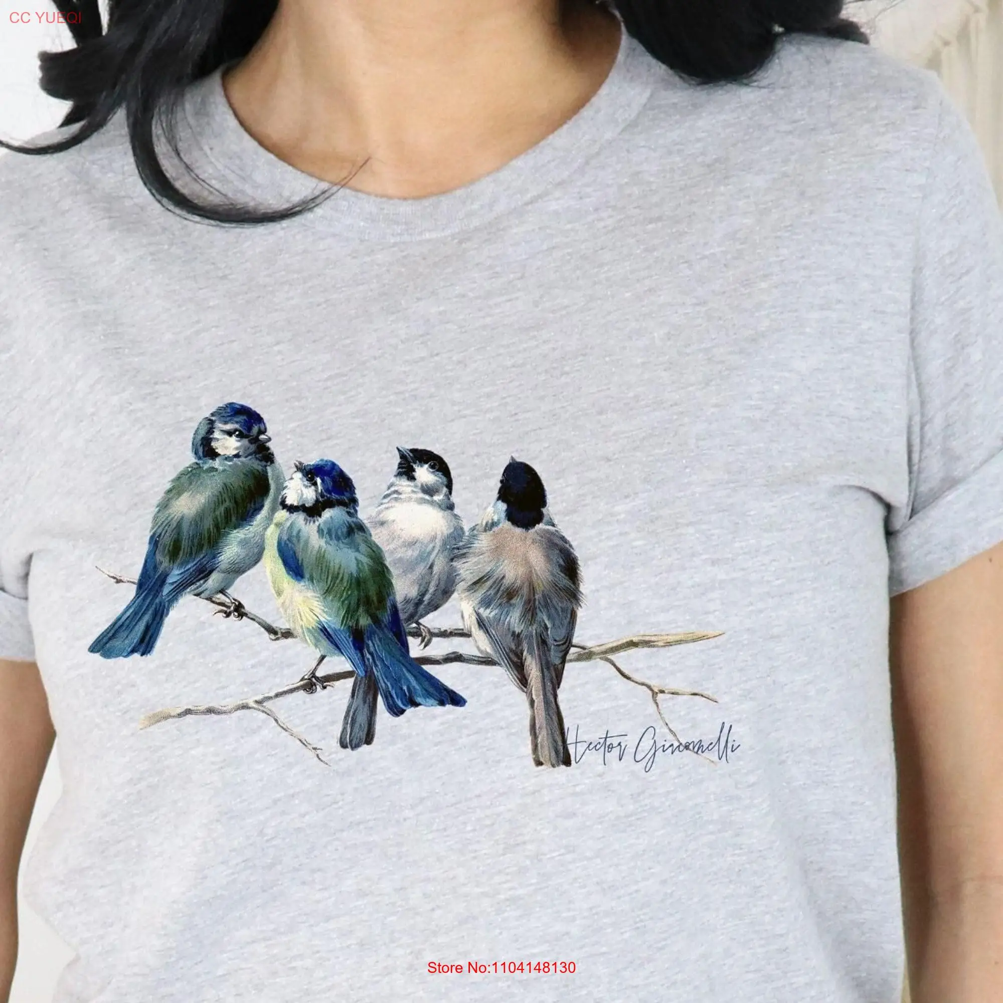 Blue Birds shirt Branch T shirts Art Organic Cotton Jersey avian watcher bird lover gift summer spring nature top