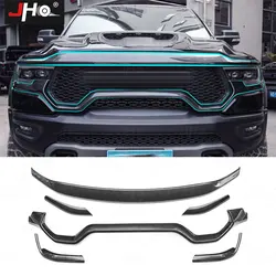 JHO JHO ABS Carbon Grain Middle Mesh Trim Strip Front Grid Center Grill Grilles Stickers Cover Decoration for RAM 1500 TRX 2022