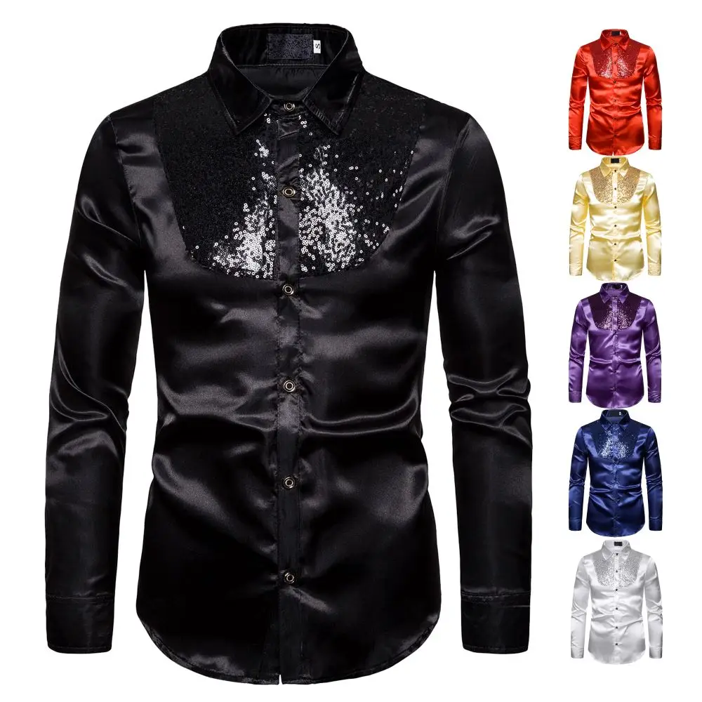 Men's Shirt Glitter Sequins Men's Wear Fashion Sexy Casual Shirt Festival Banquet Stage Performance Wedding Host Prom Men's Top