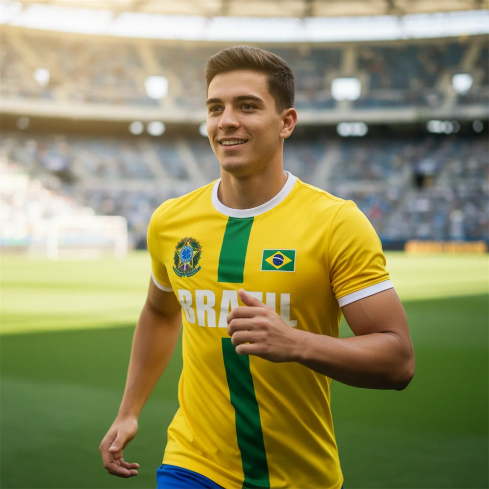 

2026 New Design Football Jersey Training Top Brazil Flag Stripe Maillot Football Jersey Outdoor Quick-drying Sports Tee T-shirts