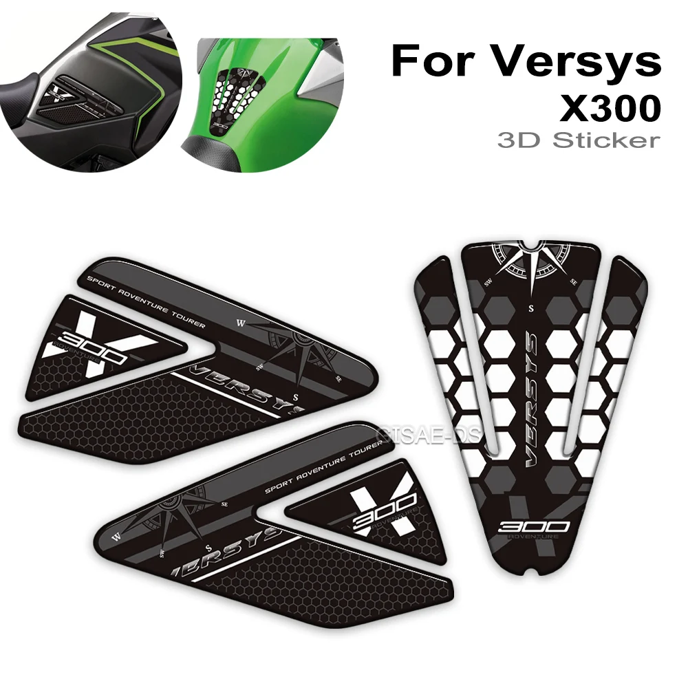 

For Kawasaki Versys X 300 X300 Versys-X Tank Pad Grips Gas Fuel Oil Kit Knee Stickers Decals Trunk Luggage Cases Protector