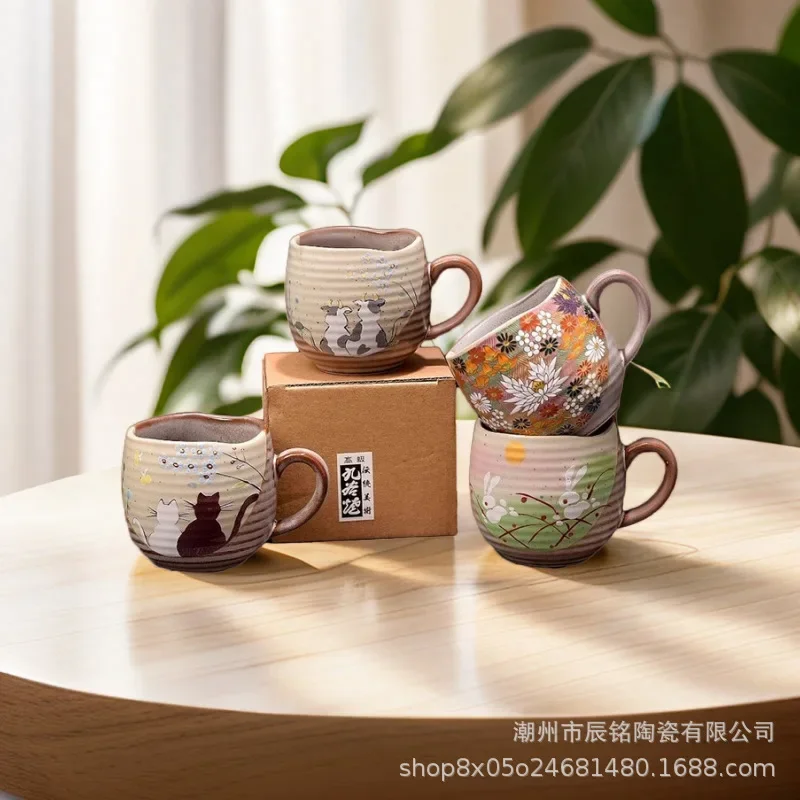 

Абдорияки в японском стиле, кружка ручной работы с золотым цветком, кошка, кофейная чашка, чайная чашка, подарок на свадьбу, день рождения, домашнее хозяйство