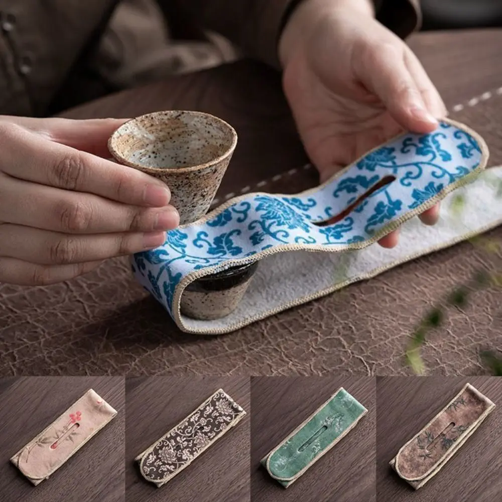 Fashion Suede Tea Set Protective Cover Anti-Drop Bump-proof Teapot Cover Cloth Chinese Style Teapot Carrying Cover Travel