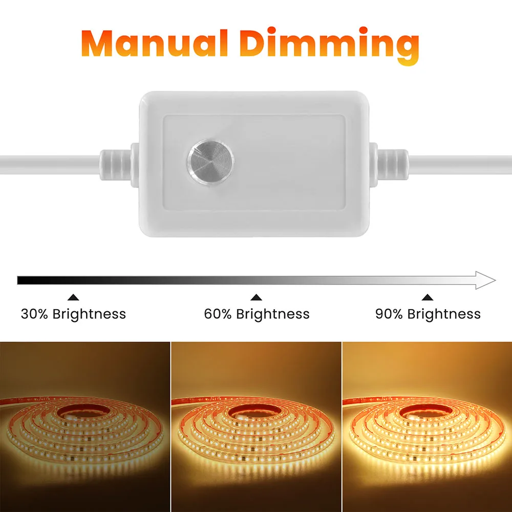 220V Dimmable LED Strip Light EU UK Power Dimmer Kit Waterproof 2835 120LEDs/M High Bright Flex Tape 0.5M 10M 20M 30M Home Decor