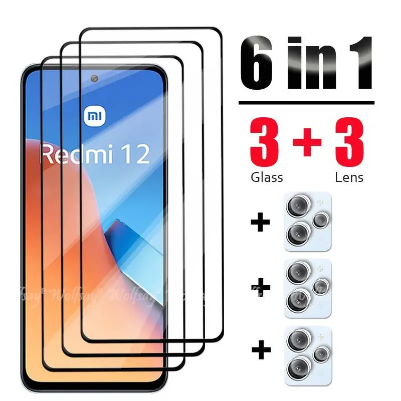 6 In 1 For Xiaomi Redmi 12 Glass Tempered Glass Redmi 12 Glass Full Cover Screen Protector Camera Film Redmi 12 12C 10 10A Glass