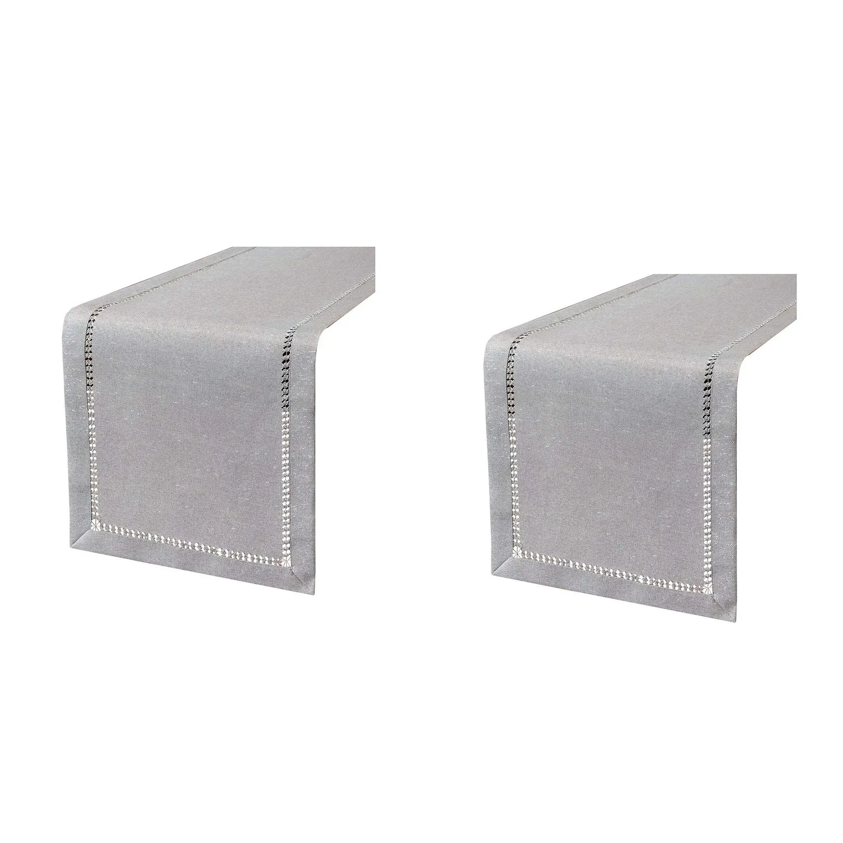 2X Hand Hemstitched Dining Table Runner Dresser Scarves, Silver Thread Interweaving (Light Gray, 12 X 72 Table Runners)