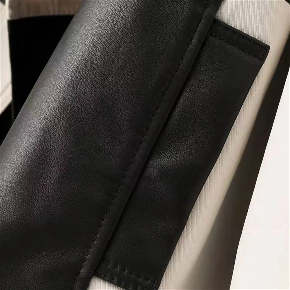 Casual Black And White Color Matching Womens Genuine Leather Jacket Spring Autumn Real Sheepskin Coat Female Chic Lady Outerwear