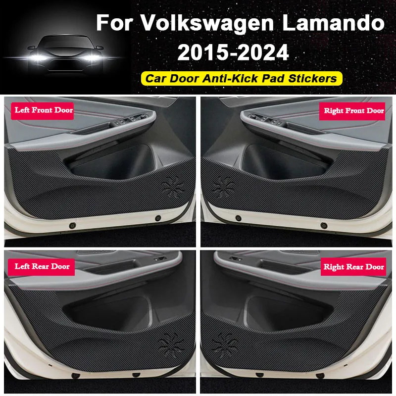 For Volkswagen VW Lamando 2015-2024 Car Door Anti-kick Pad Carbon Fiber Leather Mat Anti Dirty Anti Kick Protective Film Sticker