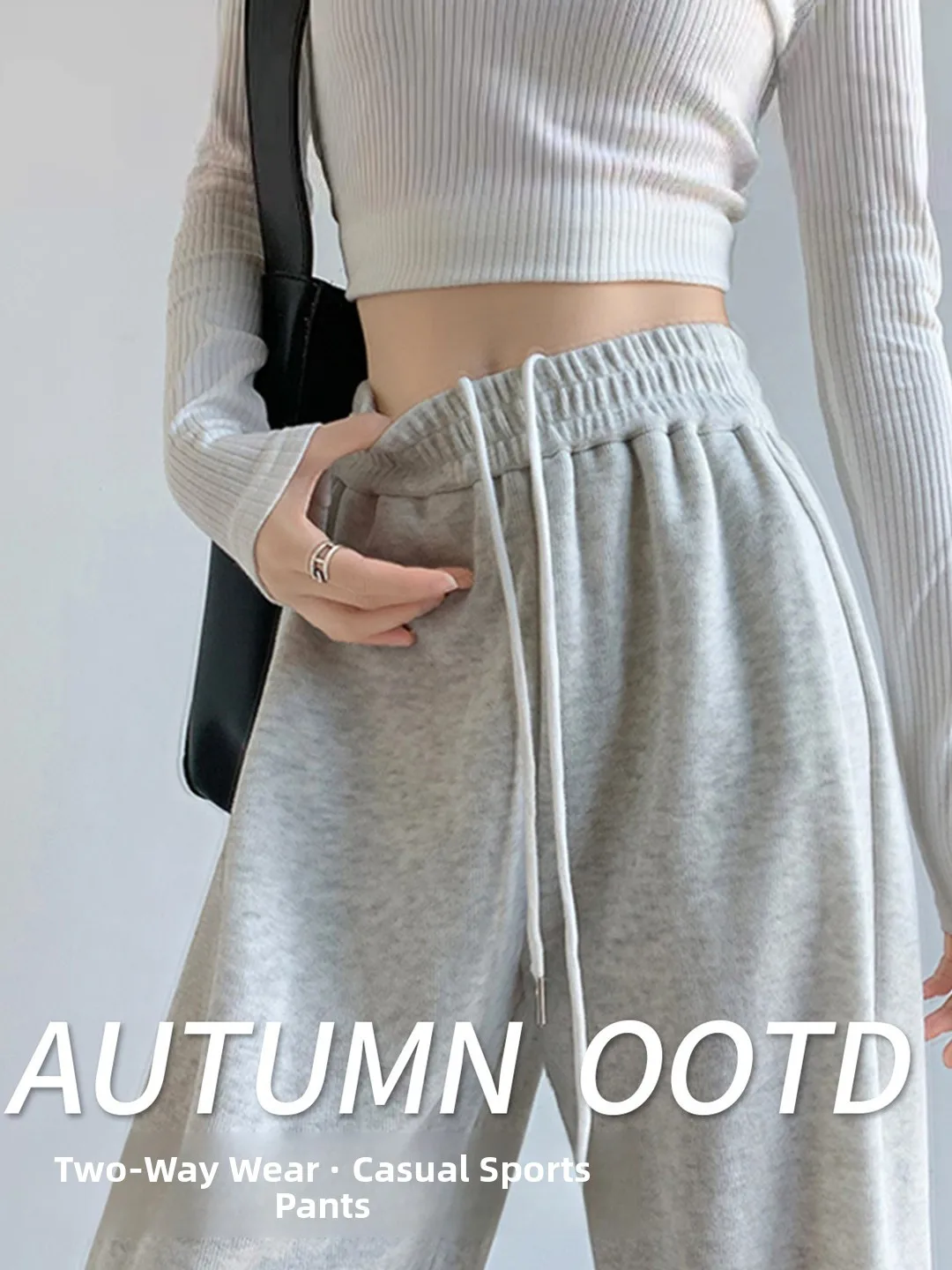 Cintura alta perna larga calças esportivas femininas solto ajuste branco ey primavera outono novo sle assimétrico comute sle calças compridas