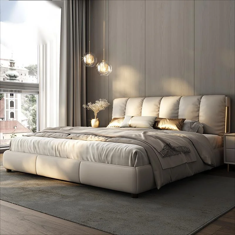 

Современная роскошная кровать Queen-size из натуральной кожи с мягким обивочным покрытием, функцией реклайнера, деревянным каркасом, модель HAOYU 23