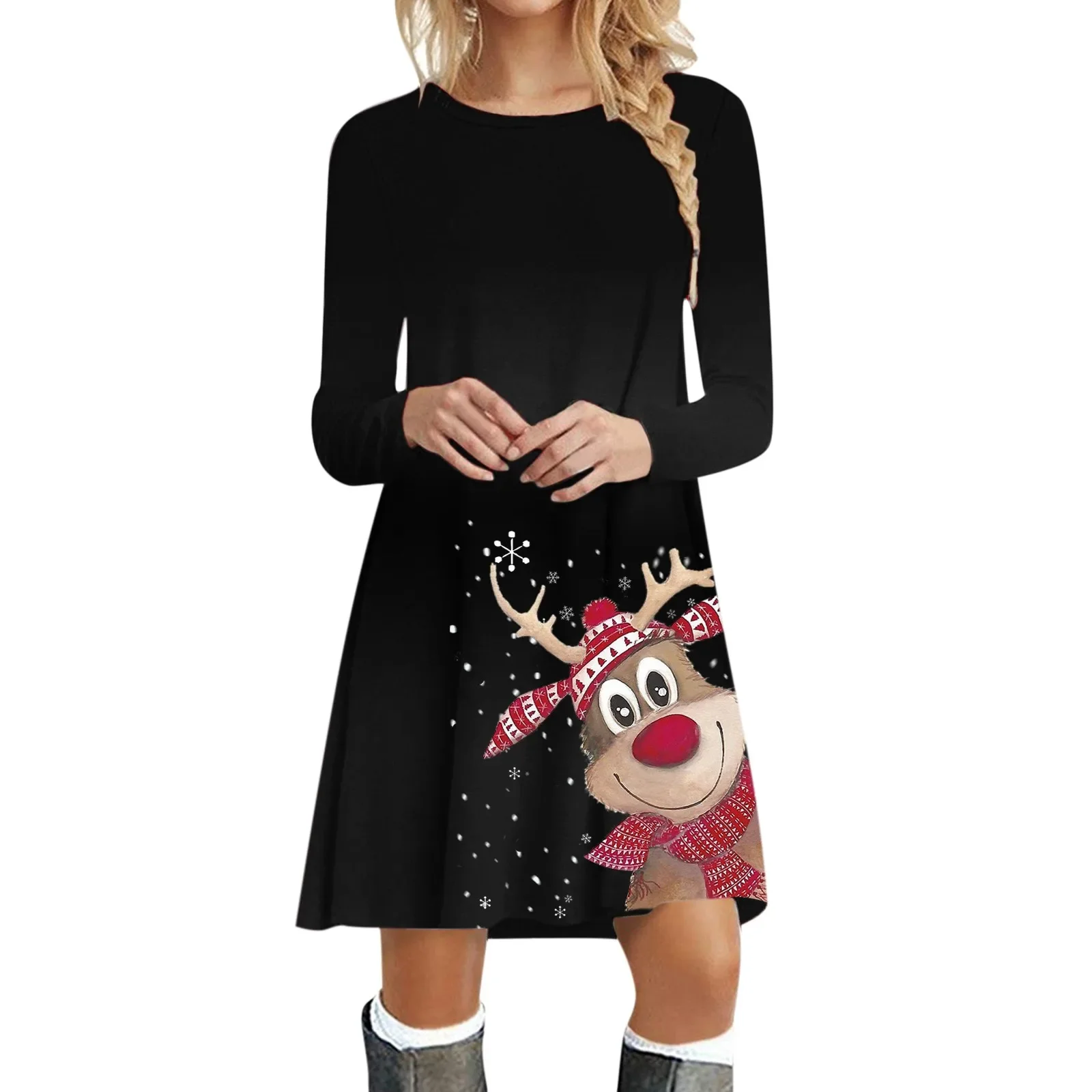 

Autumn New Women Dress Casual Cute Christmas Holiday 3D Printed Long Sleeve Dress Sweet kawaii Cartoon Womens Girls A-Line Dress